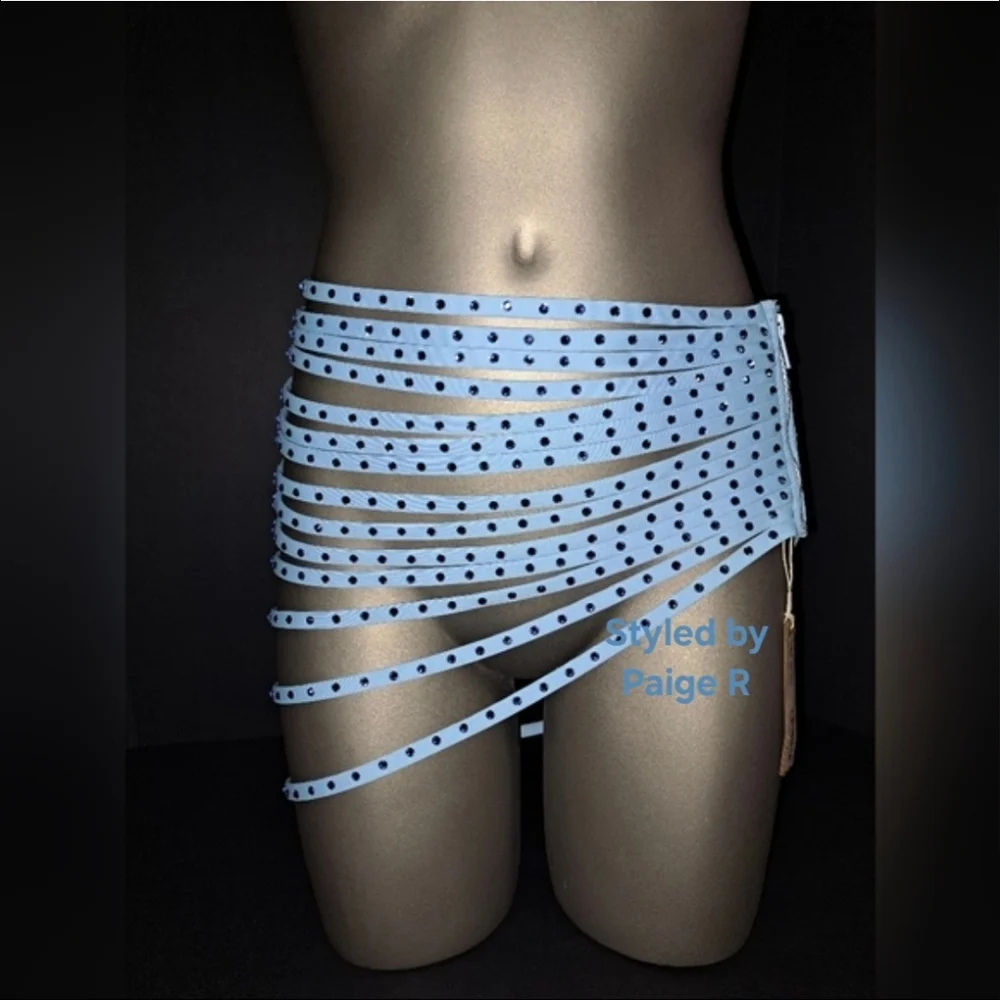 🩵SKIMS Swim Rhinestone Strappy Skirt Cover Up Coverup Accessory IRIS BLUE XS